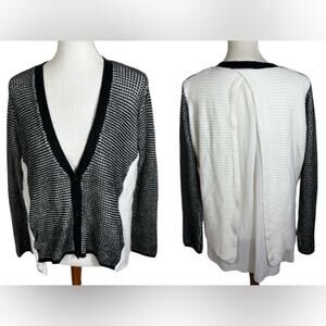 Finn & clover V-Neck Knit Sweater with Chiffon Peek-a-boo Back Size L